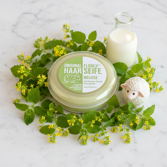 Haarseife mit Schafmilch rund 100g in Dose - Melisse